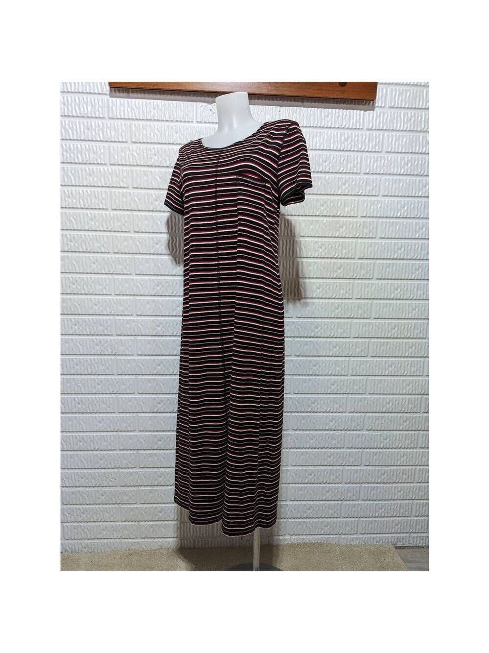Adrienne Vittadini Women's Large Striped Short Sleeve Knit Maxi Dress